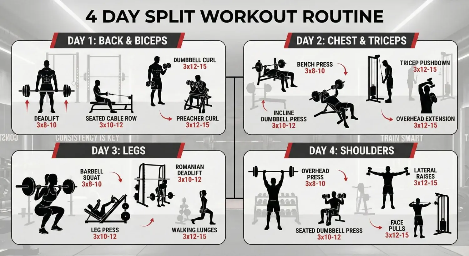Gym workout plan for beginners - a young athlete training for strength and conditioning