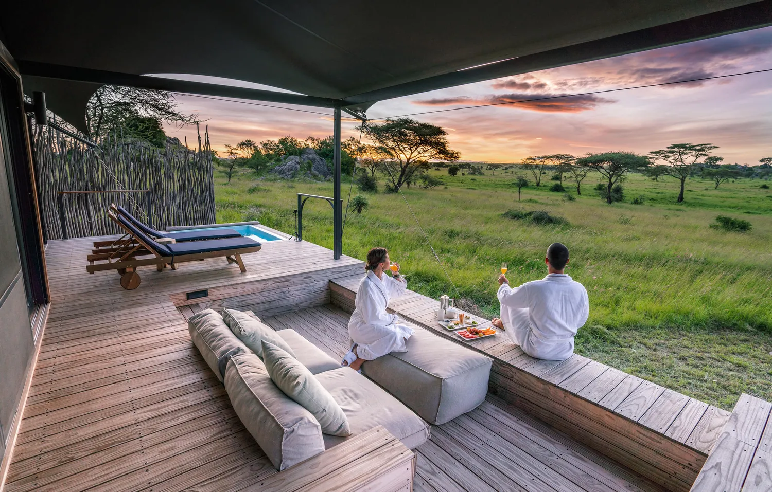 How to book 6 days luxury lodges in serengeti - Premium tented deck overlooking wild plains