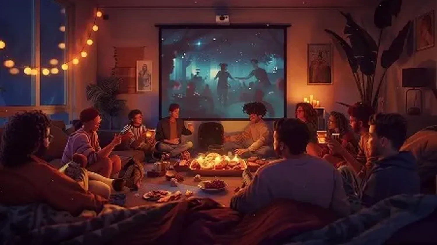How to host a perfect movie night at home - cozy living room theater setup