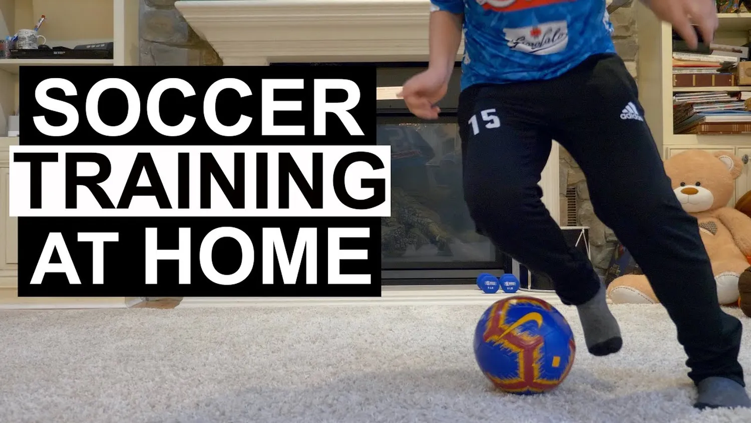 How to improve football skills at home - player doing dribbling and ball control drills indoors with no equipment