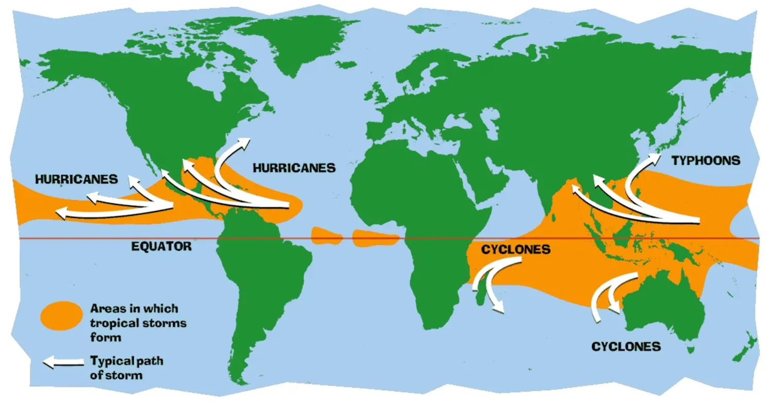 How to track the movement of a hurricane on a map using coordinates grid lines and path projections