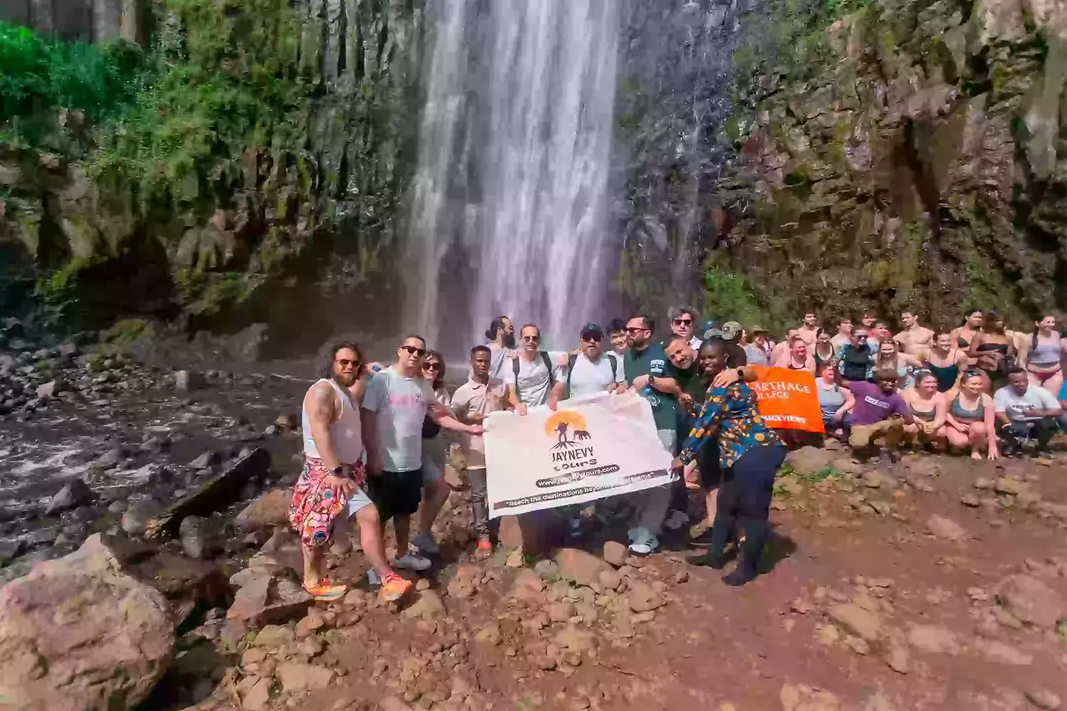 How to visit the Materuni Waterfalls and coffee tour in Moshi - A scenic view of the waterfall and coffee beans